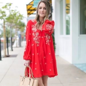Free People red embroidered dress.